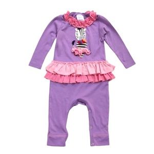 Lemon Loves Lime Layette Purple & Pink Ruffled Romper with Tutu Zebra 6-12